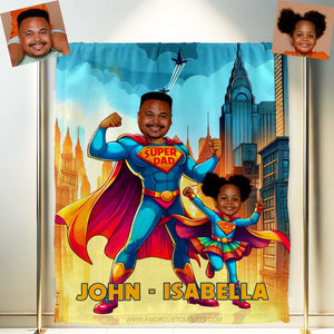 Personalized Face & Name Super Dad Super Daughter Son Photo Blanket-Blankets-Amor Custom Gifts