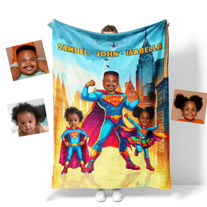 Personalized Face & Name Super Dad Super Daughter Son Photo Blanket-Blankets-Amor Custom Gifts