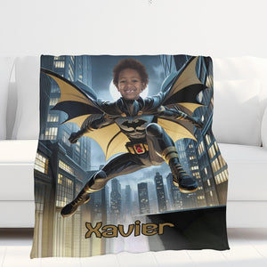 Personalized Face & Name Superhero Bat Boy Superhero Blanket-Blankets-Amor Custom Gifts