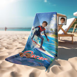 Personalized Face & Name Superhero Black Spider Boy Spidey Summer Surfing Boy Beach Towel - Amor Custom Gifts