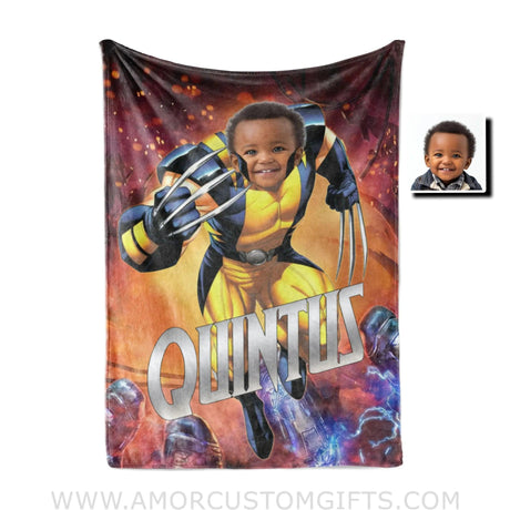 Personalized Face & Name Superhero Wolverine Boy Blanket Blankets