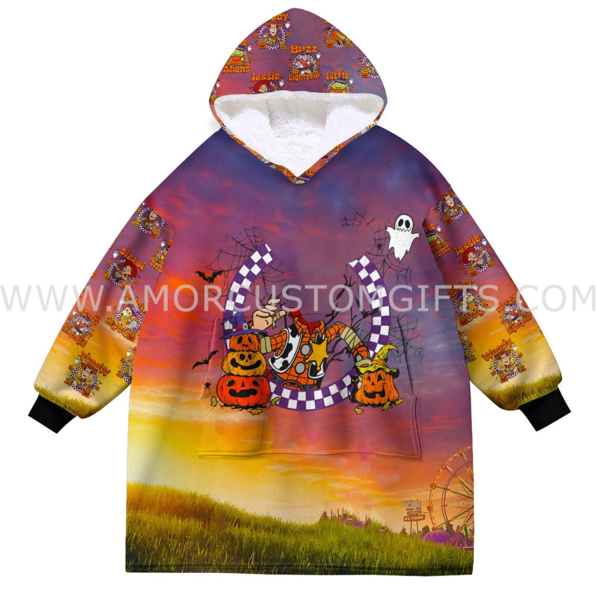 Personalized Face & Name Toy Adventure Story Halloween Woody Snug Oversized Wearable Hoodie Blanket-Hoodie Blanket-Amor Custom Gifts