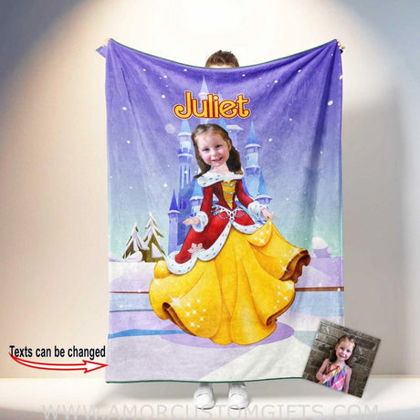 Blankets Personalized Fairy Tale Belle 10 Winter Photo Blanket | Custom Name & Face Girl Princess Blanket