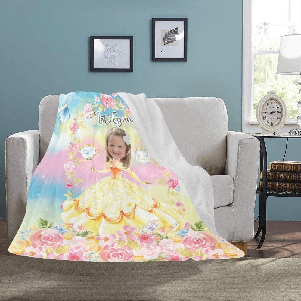 Blankets Personalized Fairy Tale Belle Princess Photo Blanket With Face | Custom Name & Face Belle Princess  Blanket