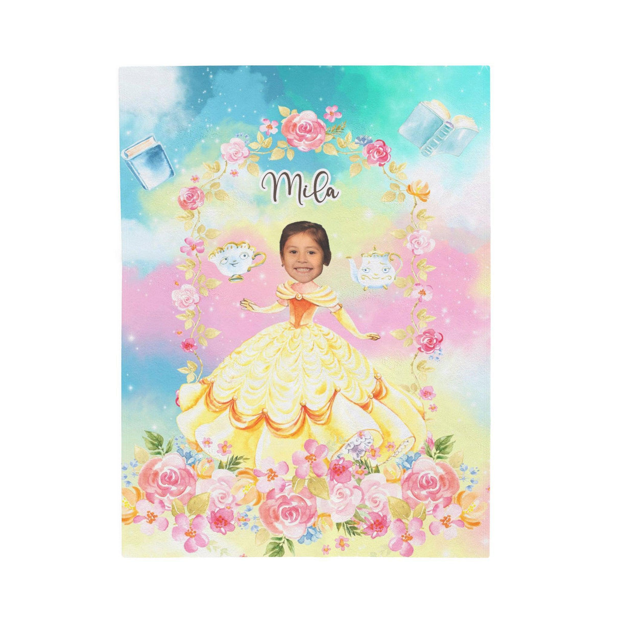 Blankets Personalized Fairy Tale Belle Princess Photo Blanket With Face | Custom Name & Face Belle Princess  Blanket