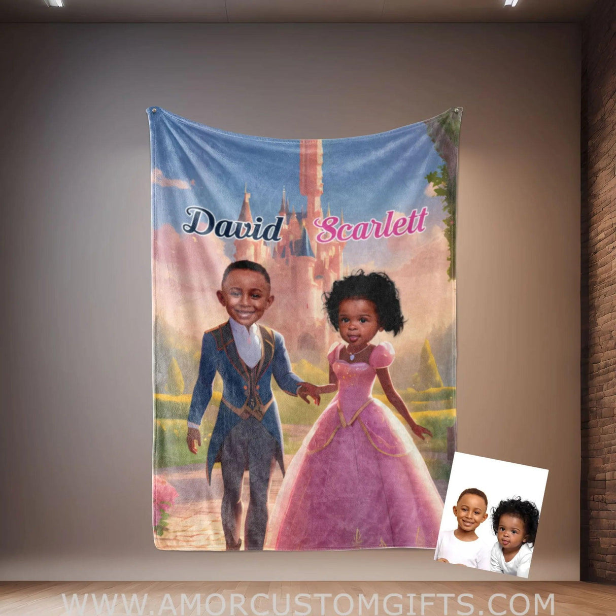 Blankets Personalized Fairy Tale Black Aurora Sleeping Beauty Photo Blanket | Custom Name & Face Couple Blanket