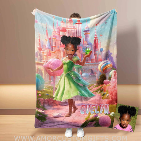 Blankets Personalized Fairy Tale Black Princess Tiana 7 Blanket | Custom Name & Face Girl Princess Blanket