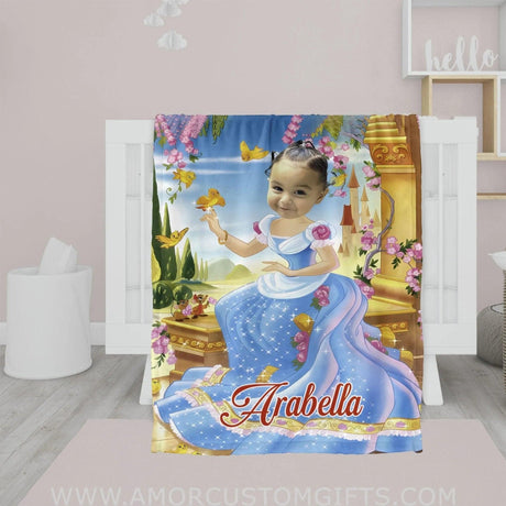 Blankets Personalized Fairy Tale Cinderella 9 Photo Blanket | Custom Name & Face Girl Blanket