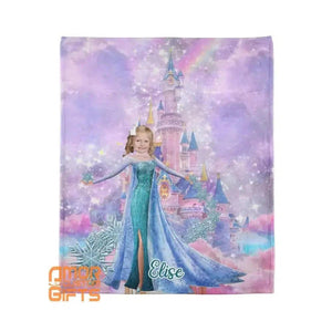 Blankets Personalized Fairy Tale Elsa Princess In Vivid Castle Photo Blanket | Customize Snow Queen Frozen Blanket