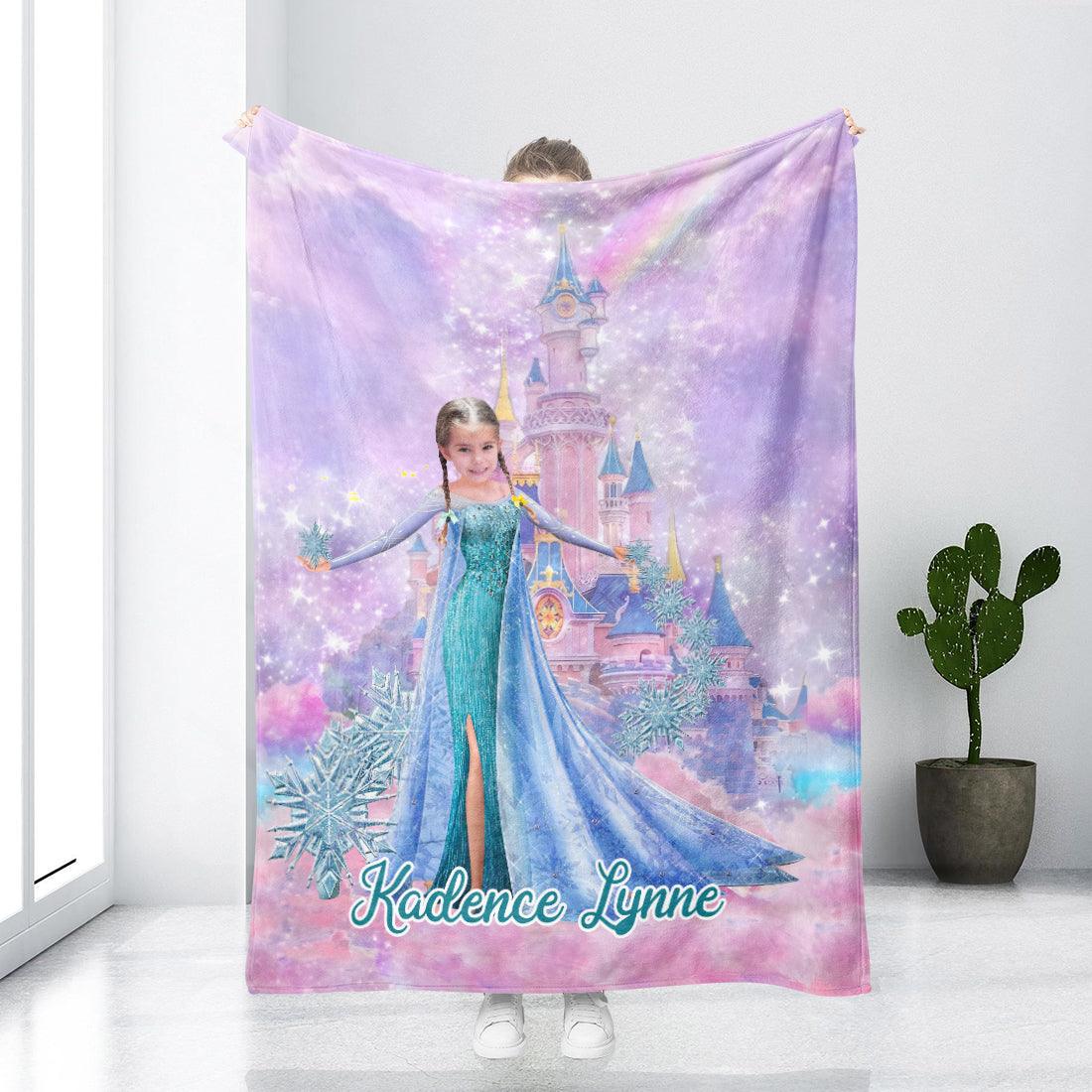 Personalized Fairy Tale Elsa Princess In Vivid Castle Photo Blanket | Customize Snow Queen Frozen Blanket-Blankets-Amor Custom Gifts