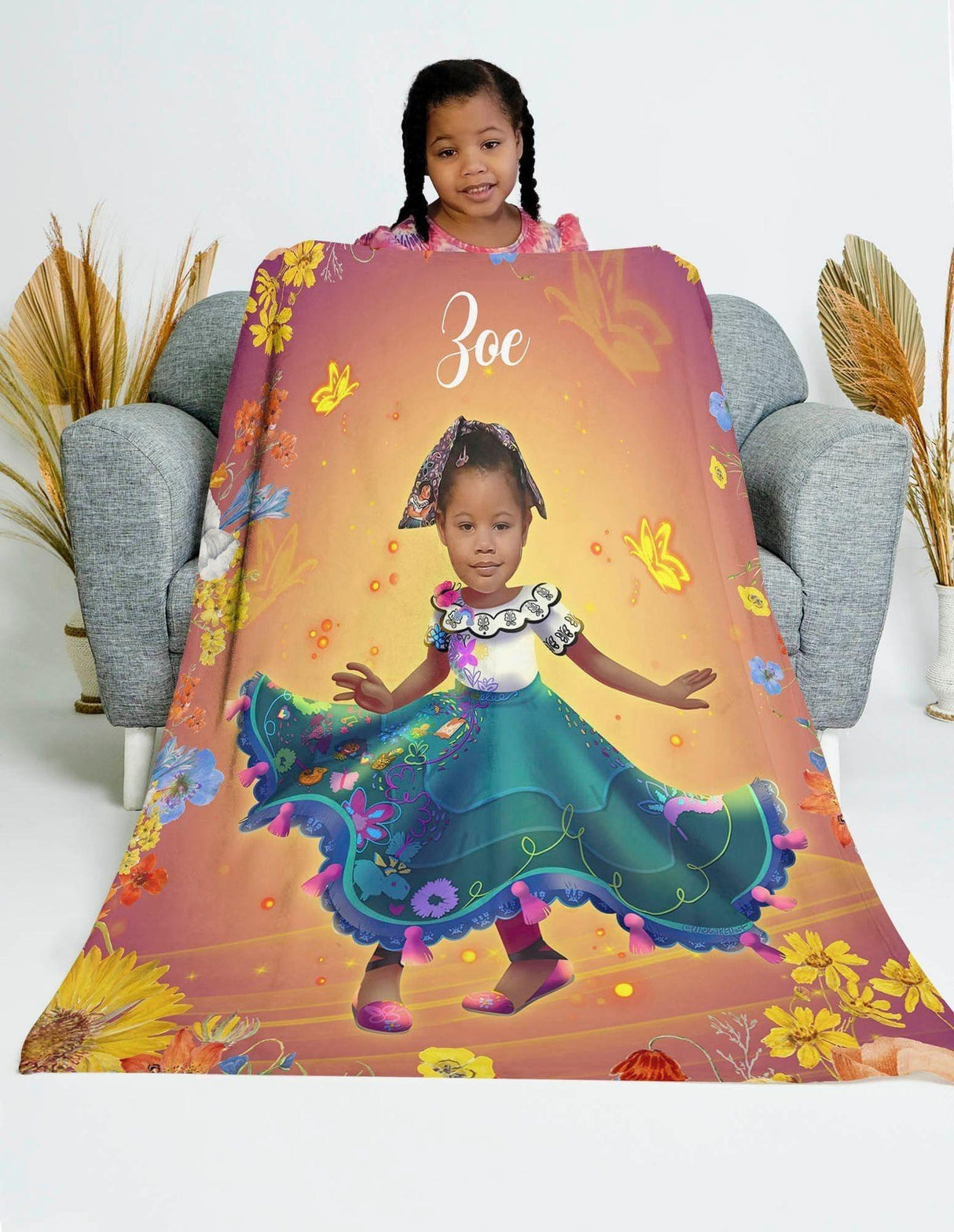 Blankets Personalized Fairy Tale Encanto Blanket | Custom Name & Face Girl Encanto Blanket