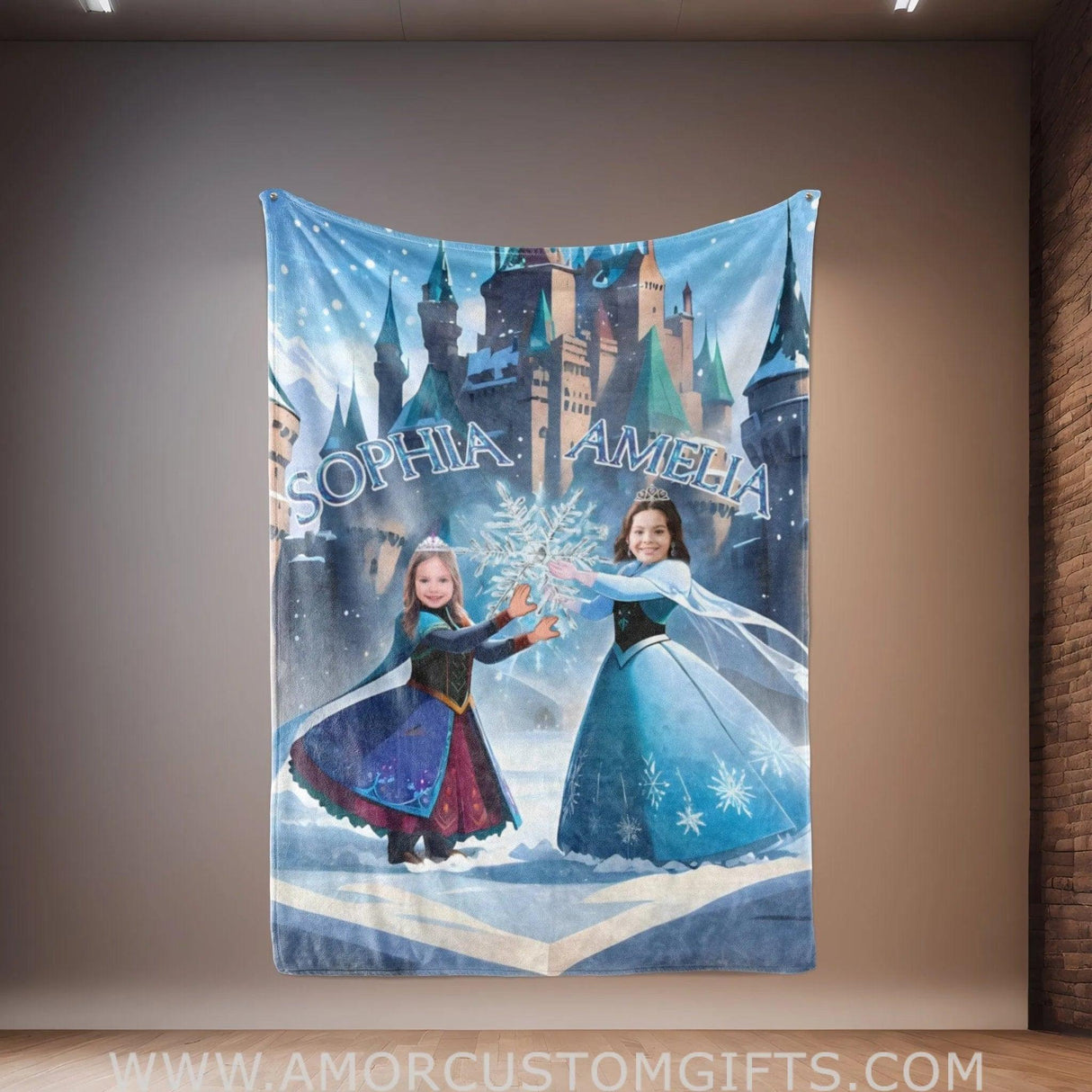 Blankets Personalized Fairy Tale Frozen Sisters Elsa Princess 2 Blanket | Custom Name & Face Girl Princess Blanket