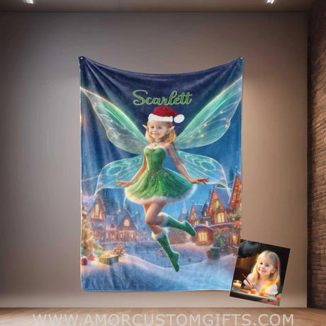 Blankets Personalized Fairy Tale Tinker Bell 1 Princess Blanket | Custom Name & Face Girl Princess Blanket