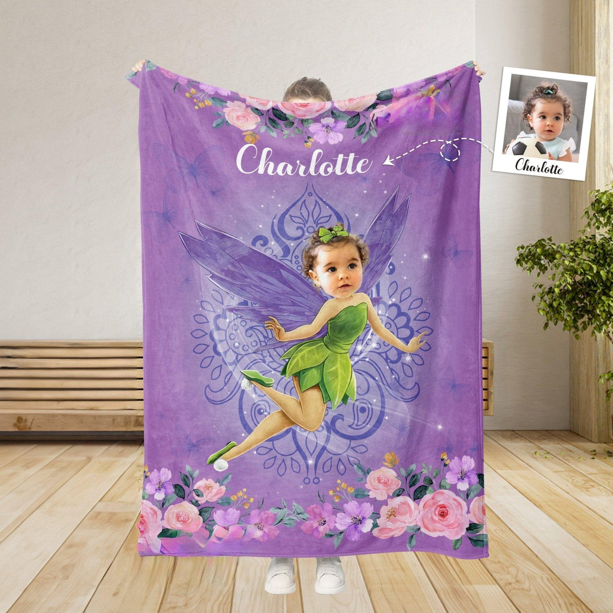 Blankets Personalized Fairy Tale Tinker Bell Princess Blanket | Custom Name & Face Girl Princess Blanket