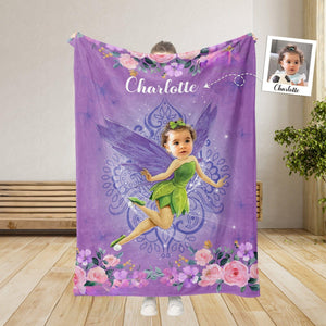 Blankets Personalized Fairy Tale Tinker Bell Princess Blanket | Custom Name & Face Girl Princess Blanket