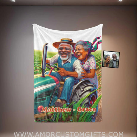 Blankets Personalized Famer Elderly Couple 3 Blanket | Custom Face & Name Couple Blanket