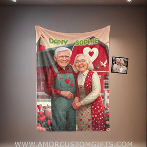 Blankets Personalized Famer Elderly Couple Blanket | Custom Face & Name Couple Blanket