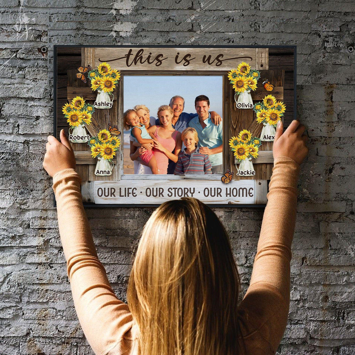 Posters, Prints, & Visual Artwork Personalized Family Sunflower - Custom Photo & Name Poster Canvas Print