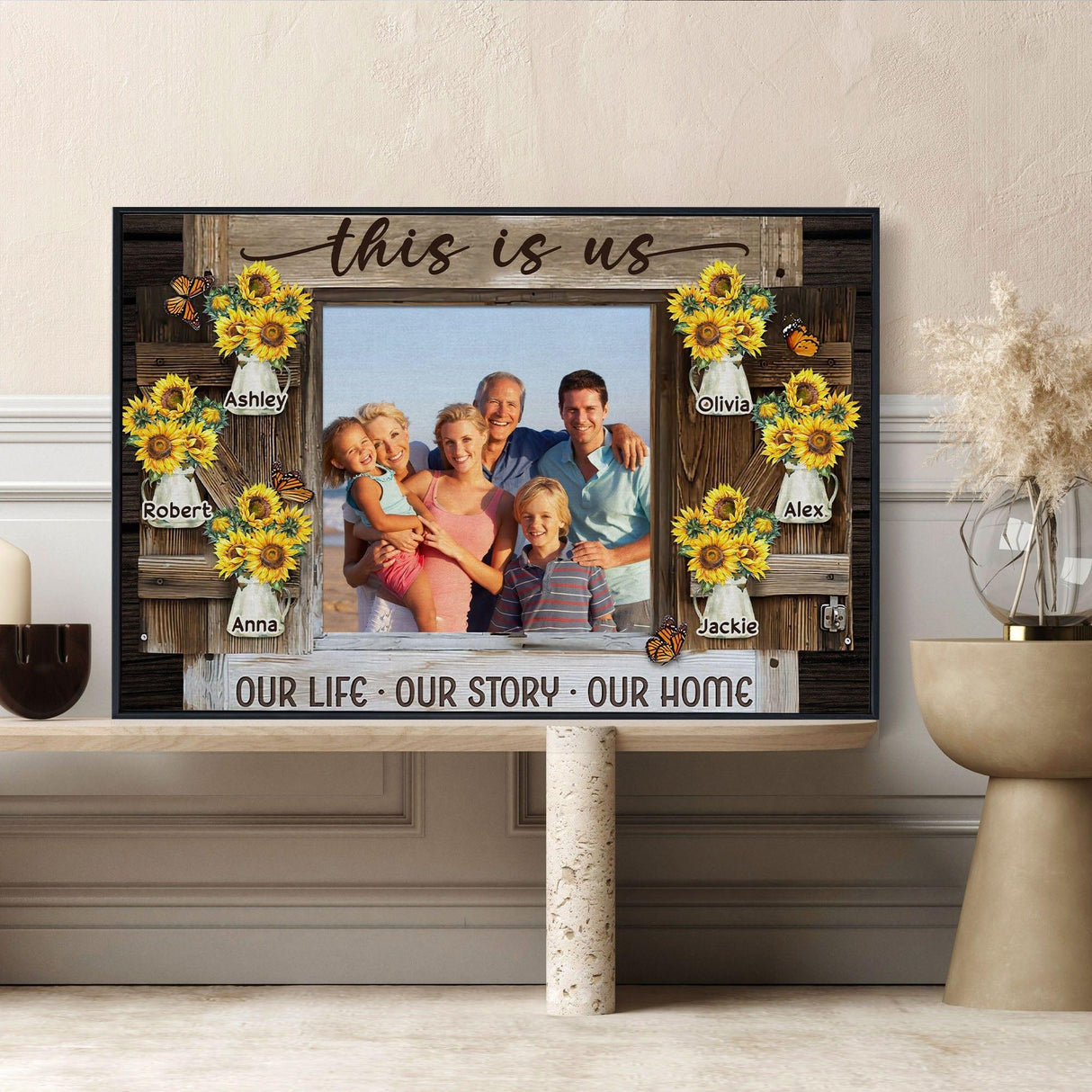 Posters, Prints, & Visual Artwork Personalized Family Sunflower - Custom Photo & Name Poster Canvas Print