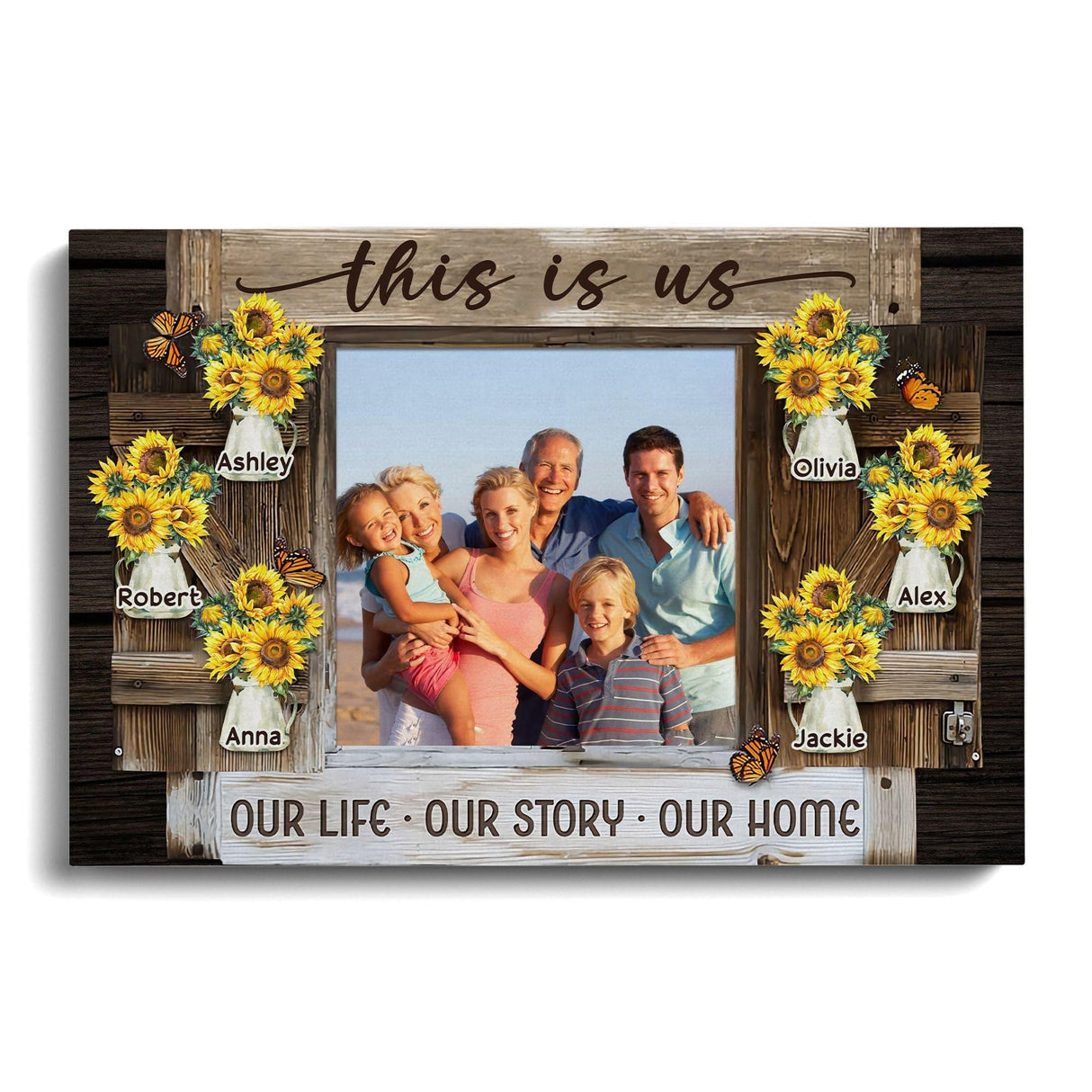 Posters, Prints, & Visual Artwork Personalized Family Sunflower - Custom Photo & Name Poster Canvas Print