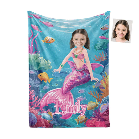 Personalized Fashion Doll Barbie Mermaid Girl Blanket-Blankets-Amor Custom Gifts