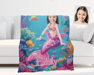 Personalized Fashion Doll Barbie Mermaid Girl Blanket-Blankets-Amor Custom Gifts