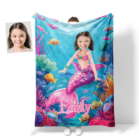 Personalized Fashion Doll Barbie Mermaid Girl Blanket-Blankets-Amor Custom Gifts