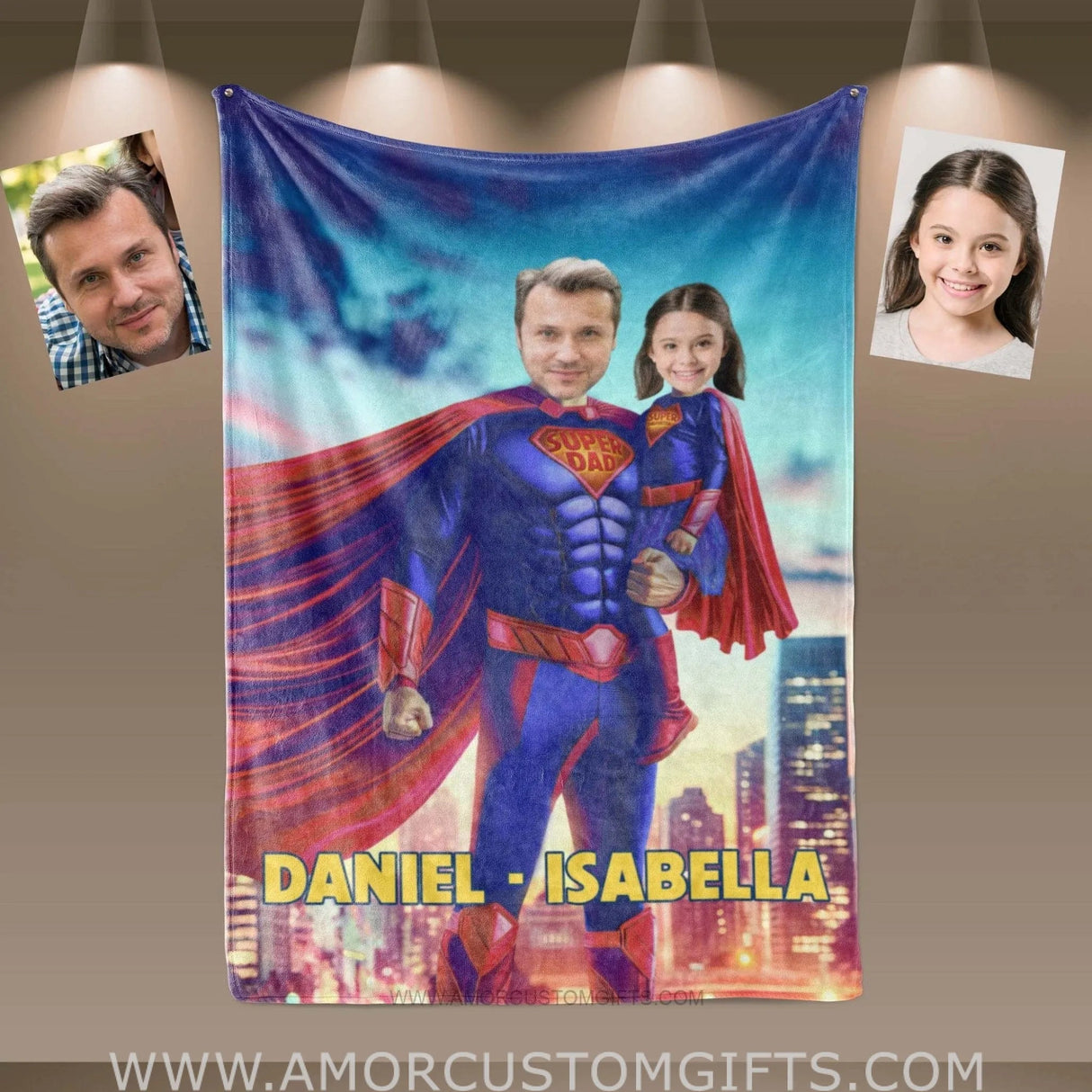 Blankets Personalized Father Day's Super Dad Super Daughter Blanket | Custom Face & Name Father Daughter Blanket