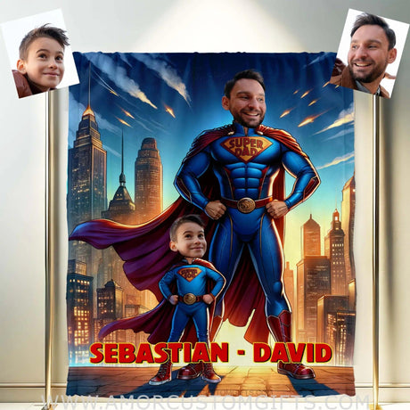 Blankets Personalized Father Day's Super Dad Super Son Ready For Battle Blanket | Custom Face & Name Father Son Blanket