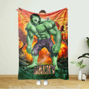 Blankets Personalized Father & Son Superheroes Blanket | Custom Face & Name Superhero Blanket For Boys