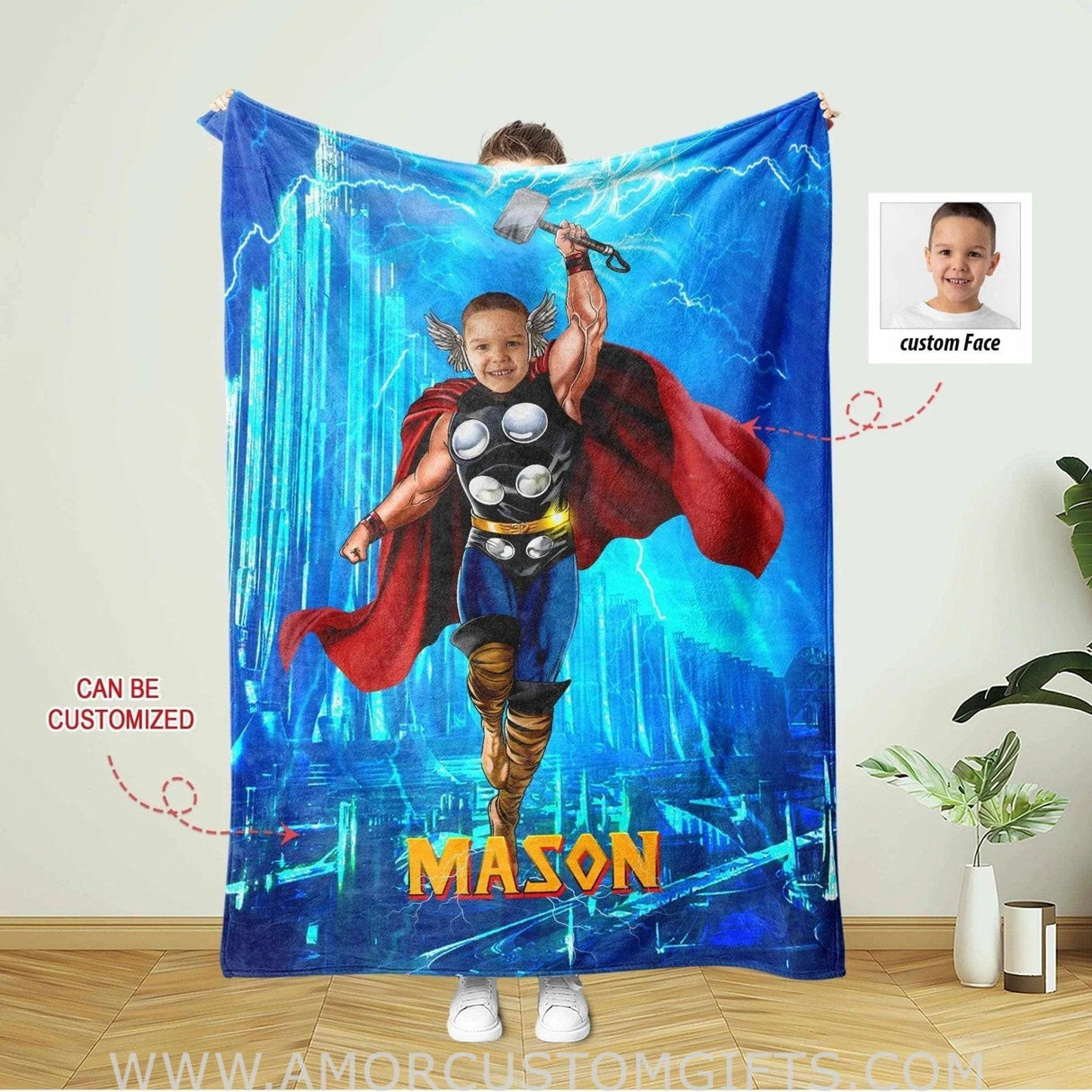 Blankets Personalized Father & Son Superheroes Blanket | Custom Face & Name Superhero Blanket For Boys