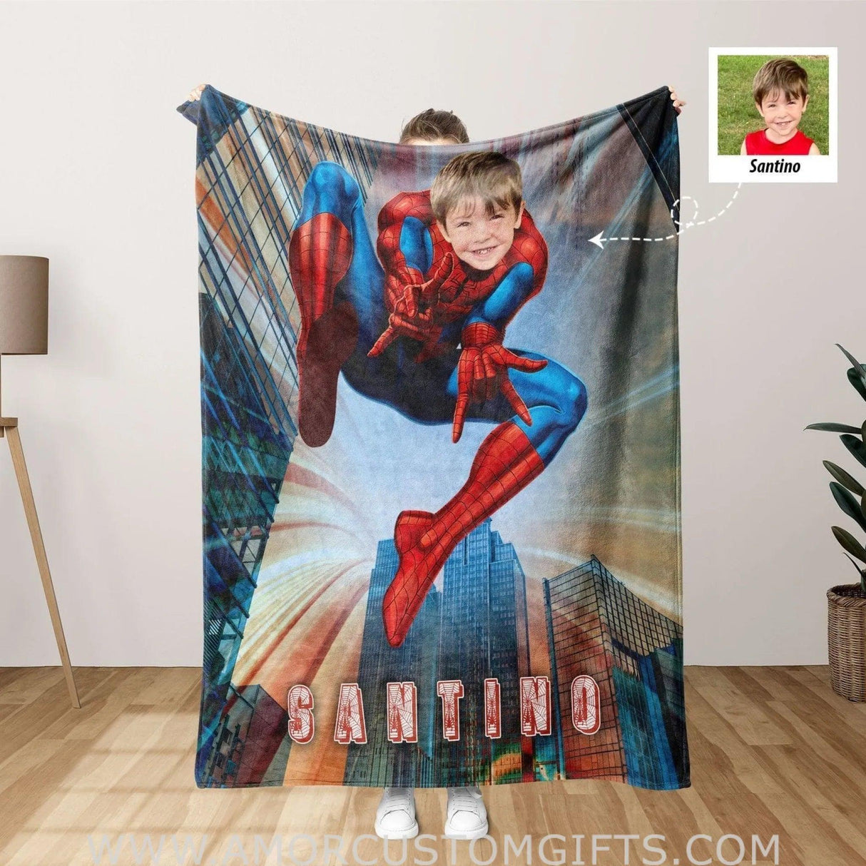 Blankets Personalized Father & Son Superheroes Blanket | Custom Face & Name Superhero Blanket For Boys