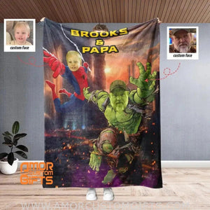 Blankets Personalized Father & Son Superheroes Blanket | Custom Face & Name Superhero Blanket For Boys