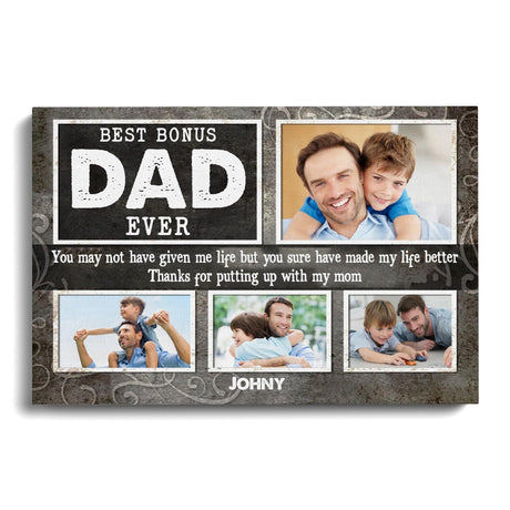 Posters, Prints, & Visual Artwork Personalized Father's Day Best Bonus Dad Ever - Custom Photo & Name Poster Canvas Print