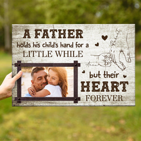 Posters, Prints, & Visual Artwork Personalized  Fathers Day Father Holds Child's Hand - Custom Photo & Name Poster Canvas Print