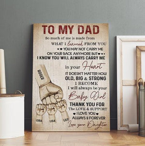 Personalized Father's Day Gifts Fist Bump Dad And Childs Hand To My Dad From Daughter Canvas Poster - Amor Custom Gifts