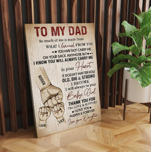 Personalized Father's Day Gifts Fist Bump Dad And Childs Hand To My Dad From Daughter Canvas Poster - Amor Custom Gifts