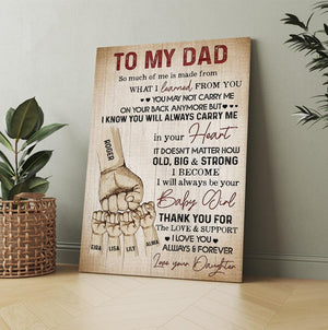 Personalized Father's Day Gifts Fist Bump Dad And Childs Hand To My Dad From Daughter Canvas Poster - Amor Custom Gifts