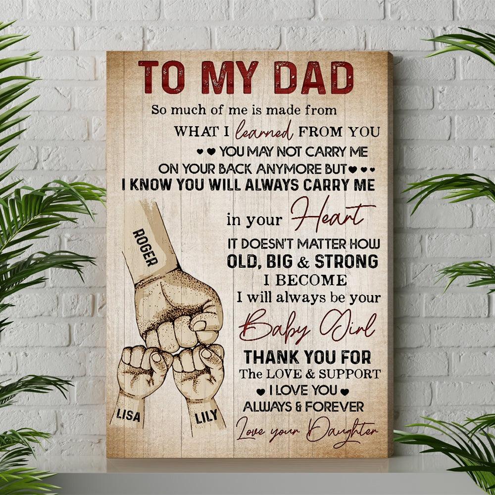 Personalized Father's Day Gifts Fist Bump Dad And Childs Hand To My Dad From Daughter Canvas Poster - Amor Custom Gifts