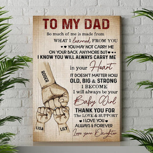 Personalized Father's Day Gifts Fist Bump Dad And Childs Hand To My Dad From Daughter Canvas Poster - Amor Custom Gifts