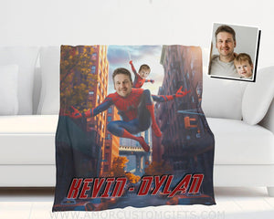 Personalized Face & Name Black Father’s Day Spider Father Kids Superhero Boy Blanket Blankets