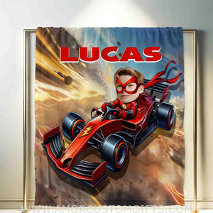 Blankets Personalized Flash Motorcycle Blanket | Custom Face & Name Superhero Boy Blanket