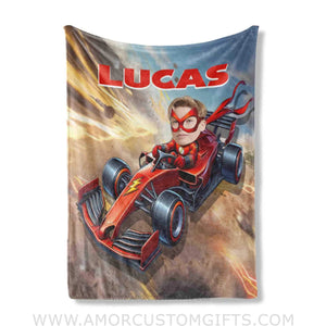 Blankets Personalized Flash Motorcycle Blanket | Custom Face & Name Superhero Boy Blanket