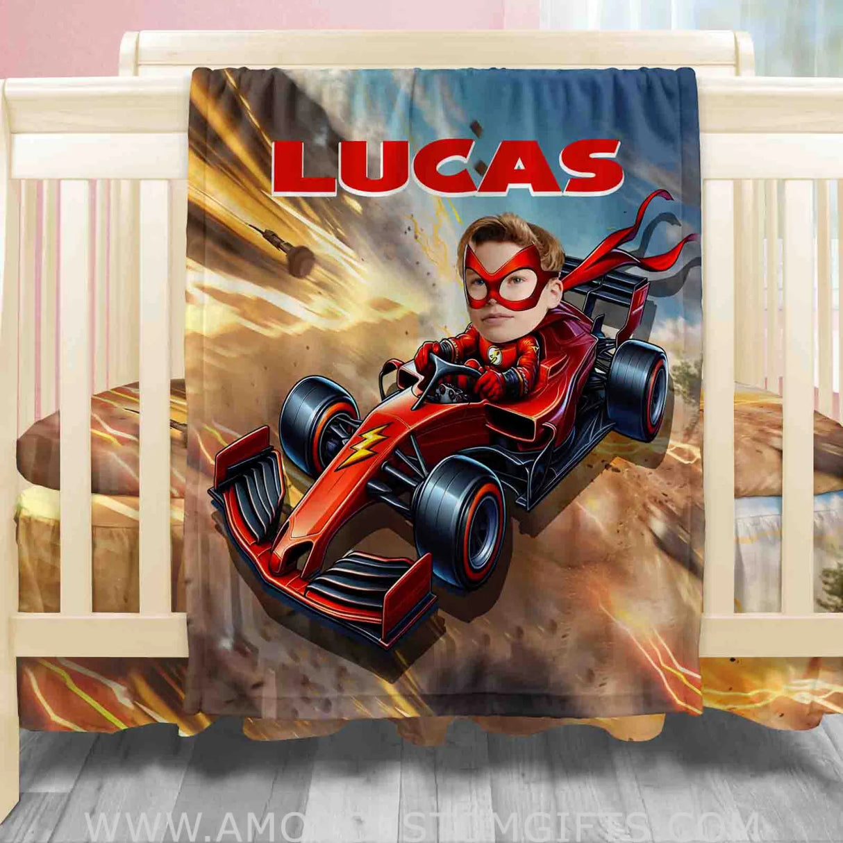 Blankets Personalized Flash Motorcycle Blanket | Custom Face & Name Superhero Boy Blanket