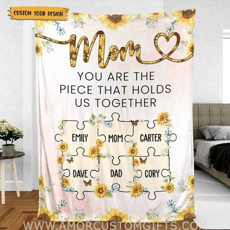 Personalized Flower Mom You Are The Piece That Holds Us Together Pink Blanket Blankets