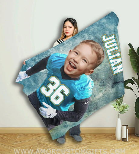 Blankets Personalized Jaguars Football Boy Blanket | Custom Football Boys Blanket