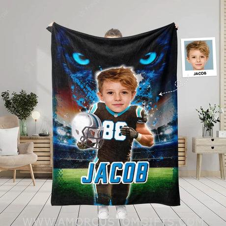 Blankets Personalized Panthers Football Boy Blanket | Custom Football Carolina Boys Blanket