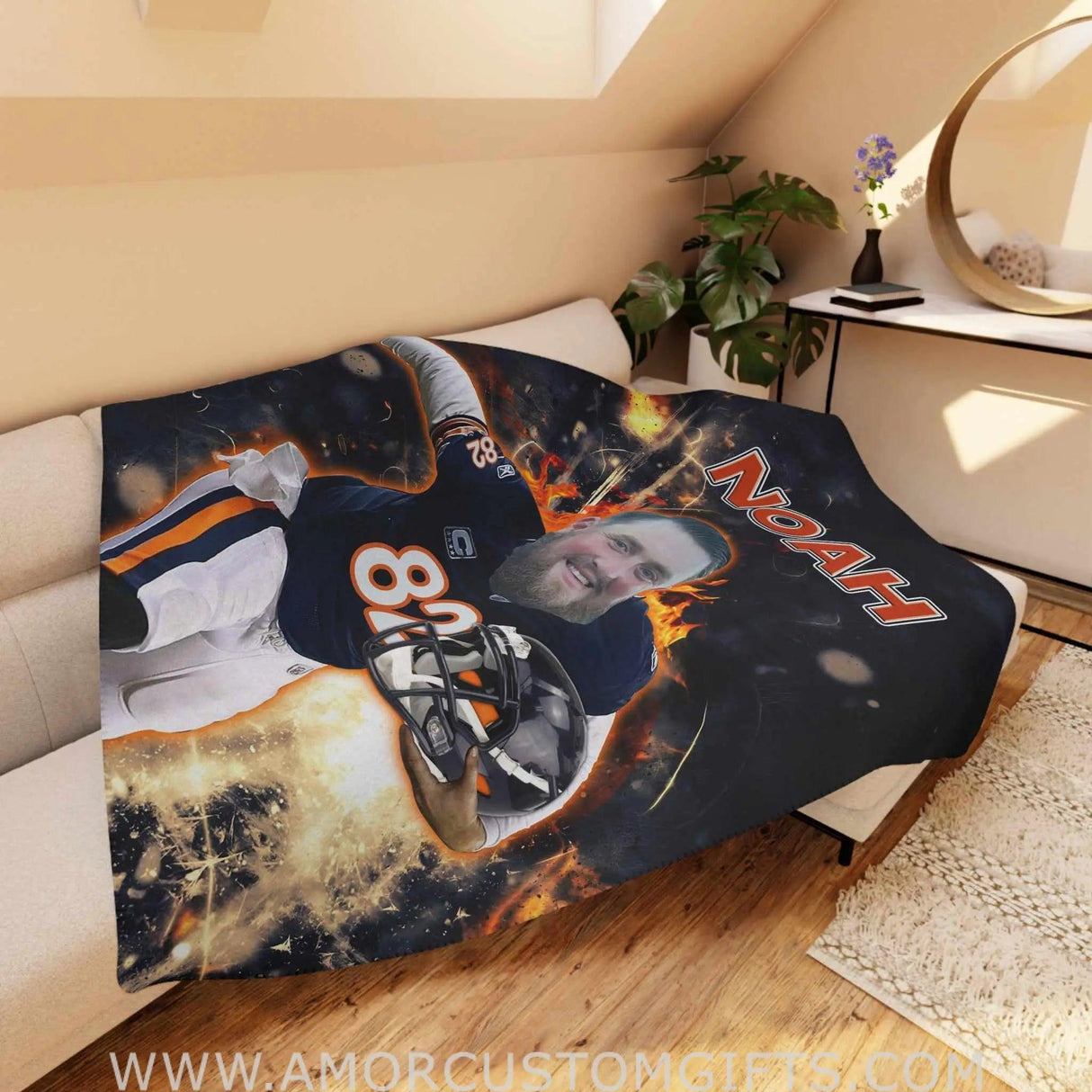 Blankets Personalized Football Chicago Boys Blanket | Custom Face & Name Sport Bears Boy Blanket