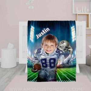 Blankets Personalized Football Dallas Boy Blanket | Custom Face & Name Sport Football Cowboys Blanket