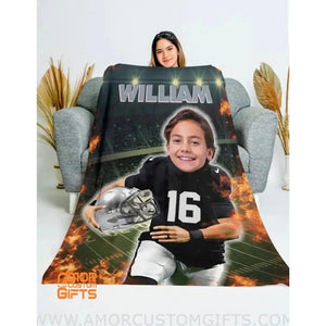 Blankets Personalized Football Las Vegas Blanket | Custom Face & Name Sport Football Raiders Boy Blanket